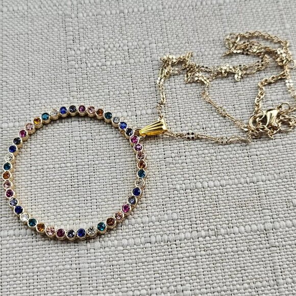 Women Necklace Multi Color Crystals Accent Round Pendant Fashion Jewelry Unbrand - Picture 4 of 11